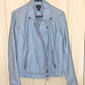 light blue faux leather jacket